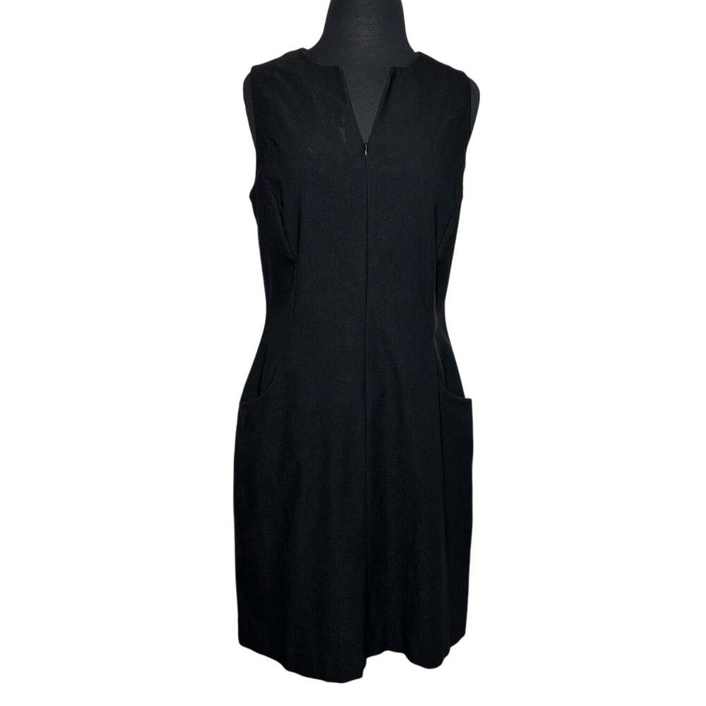 J. McLaughlin Catalina Cloth Shift Dress Front Zipper Pockets Black Sleeveless 6
